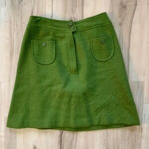 Vintage 1960s Bobbie Brooks lime green wool skirt with pockets sz 5